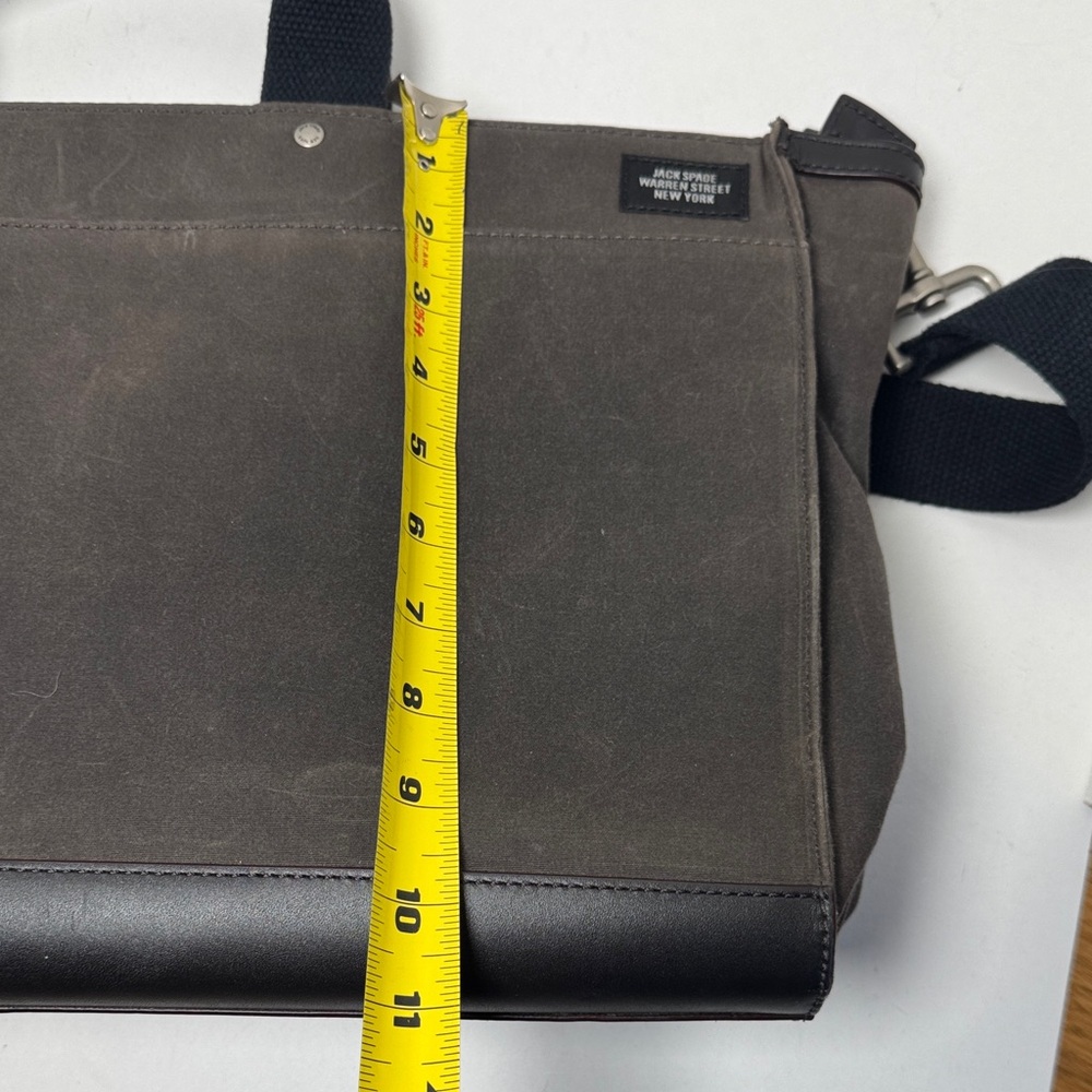 JACK SPADE Waxwear Brown Canvas Black Leather Slim Briefcase Shoulder Strap EUC - Picture 14 of 16